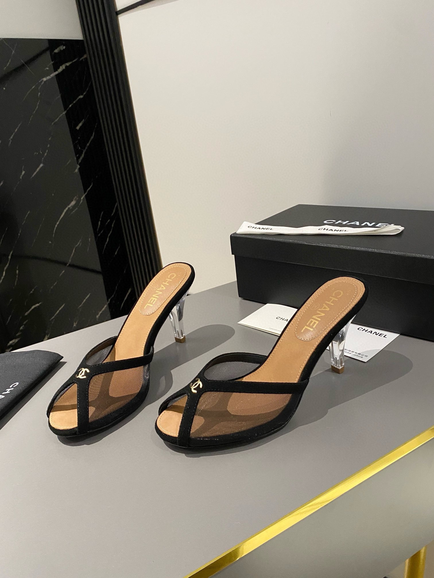 ua Ch*el tulle open-toe sandals