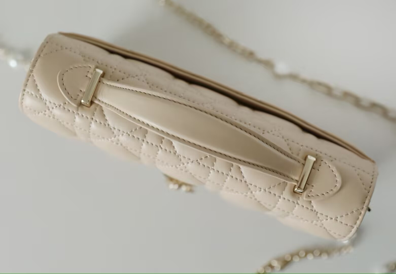 miss D*or mini handbag beige cannage woven pattern lambskin 21 x 11.5 x 4.5 cm