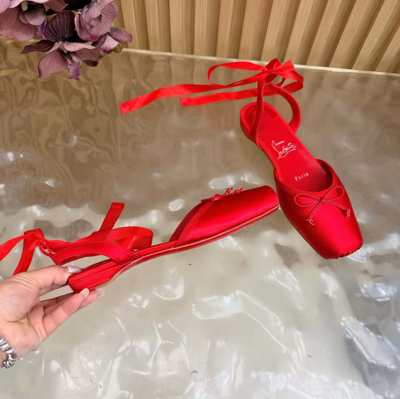 ua Ch**an louboutin cassia lace up ballerina