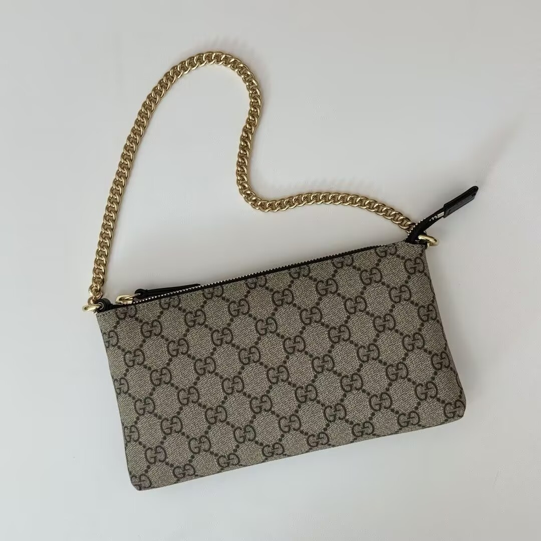 G*u*i Chain Wristlet Wallet GG Coated Canvas 22.5x13x2.5cm