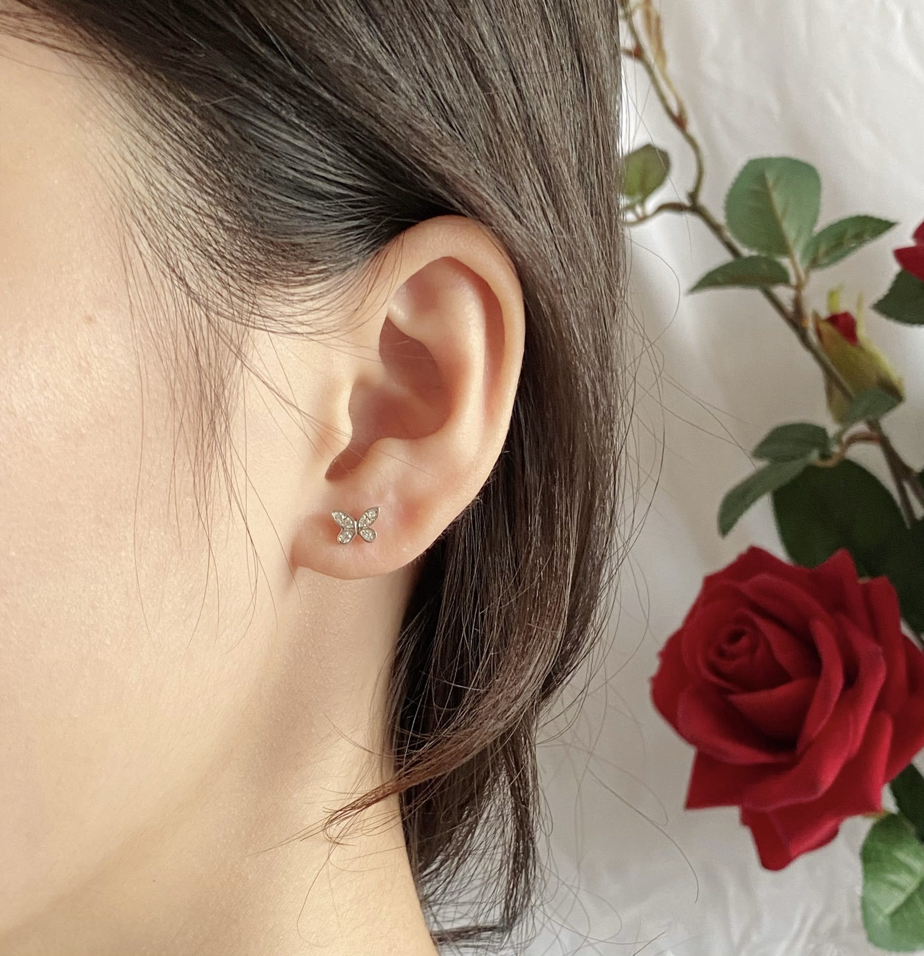 Gr*ff di*m*nd-encrusted butterfly stud earrings ag925