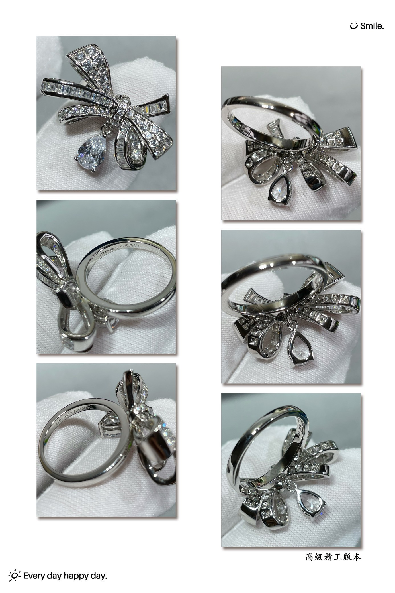 Gr*ff bowknot ring with rhinestones ag925