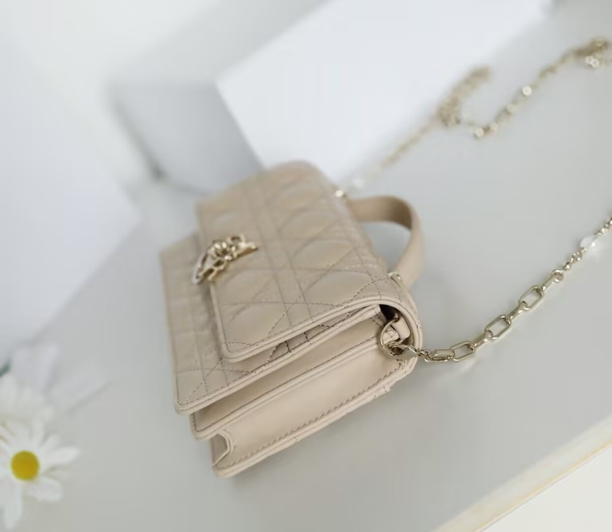miss D*or mini handbag beige cannage woven pattern lambskin 21 x 11.5 x 4.5 cm