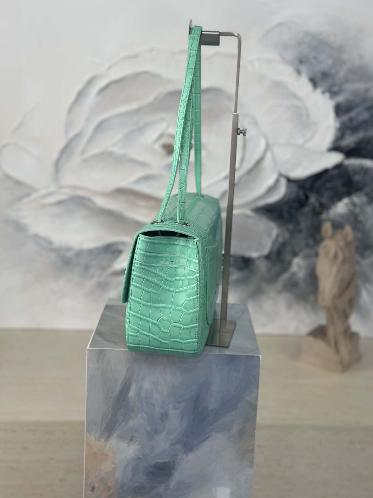 Ch*el maxi flap bag glacier blue silver hardware as6231 19.5x32x10cm