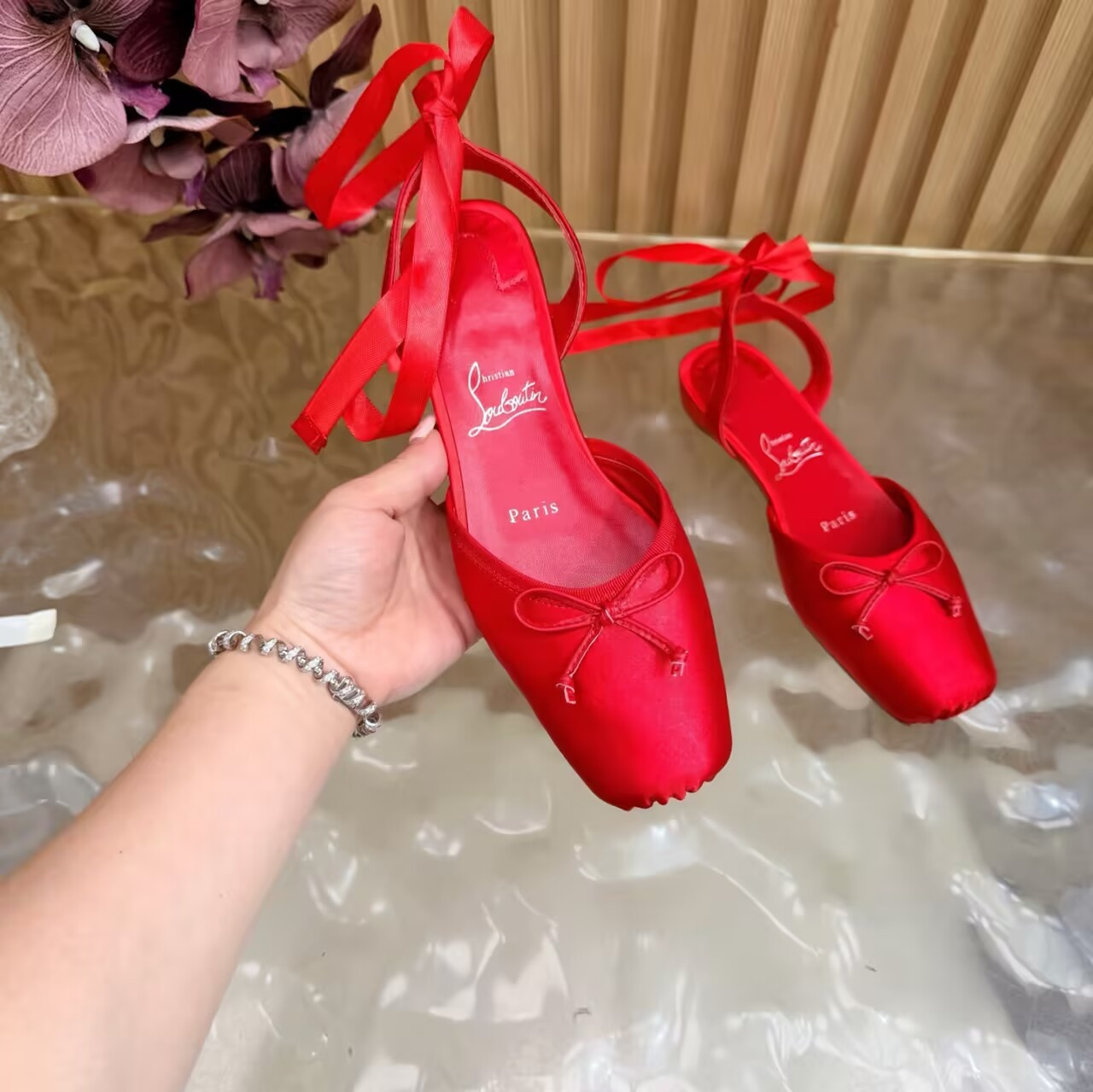 ua Ch**an louboutin cassia lace up ballerina
