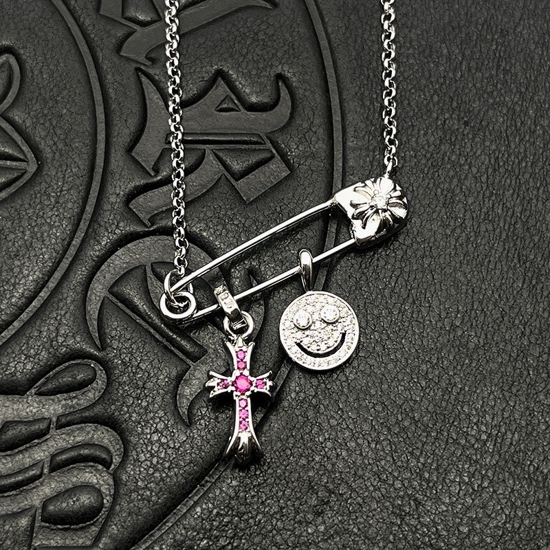 ch**me he**ts smiley F**e small cross necklace (chain length 45+5cm)