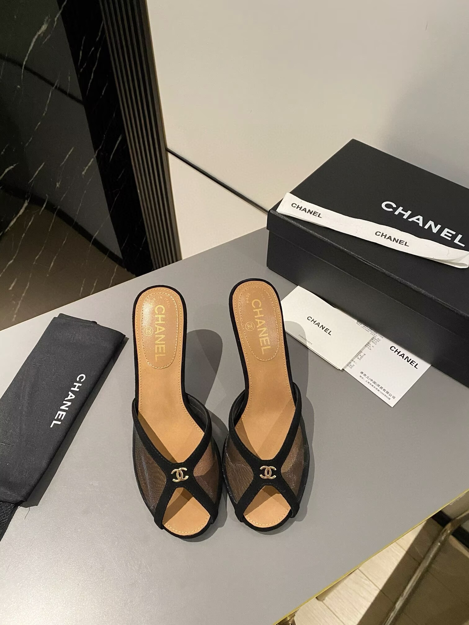 ua Ch*el tulle open-toe sandals