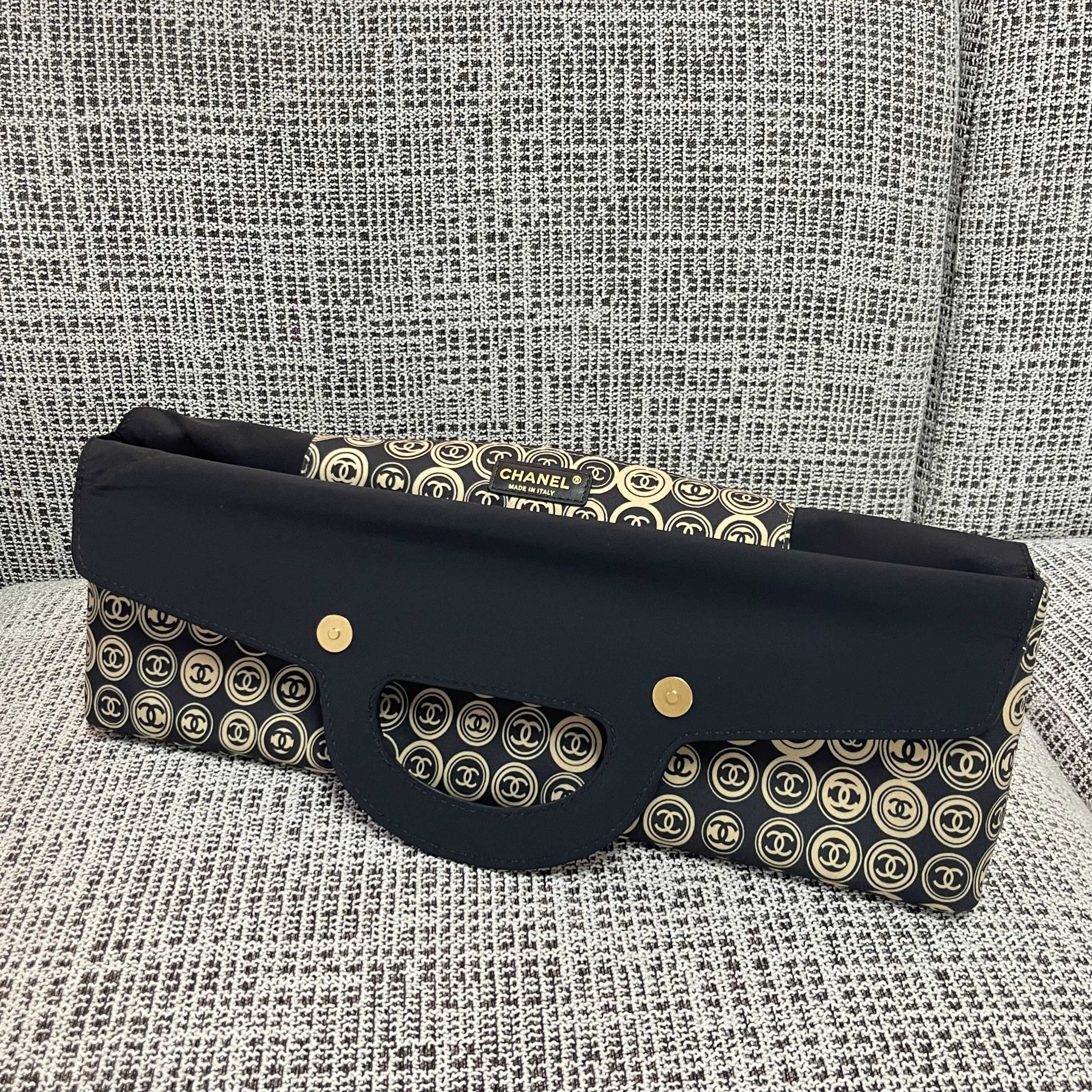 Ch*el vintage hard-handled tote bag 46x34x8cm
