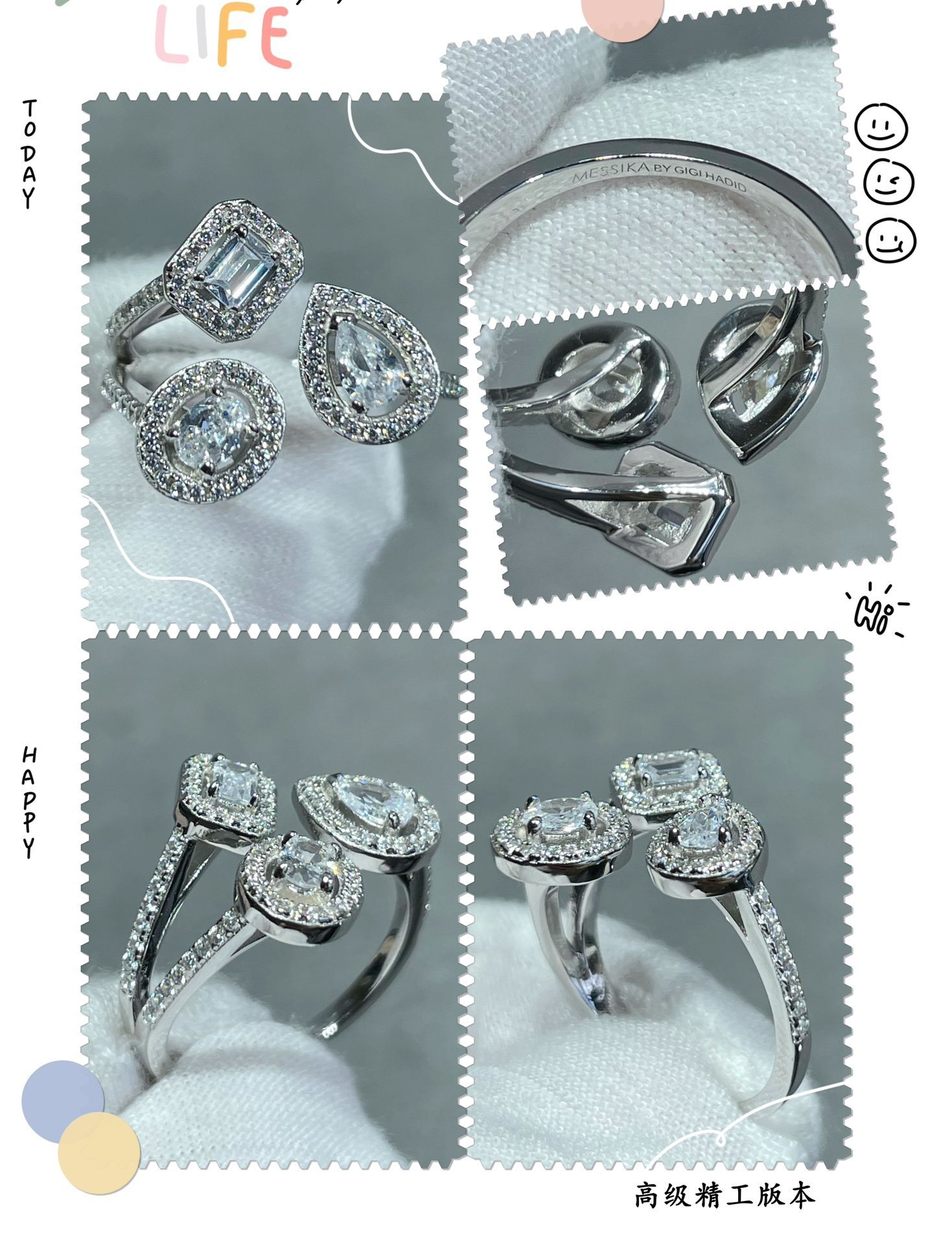 Mes1kaa water drop three-di*m*nd ring