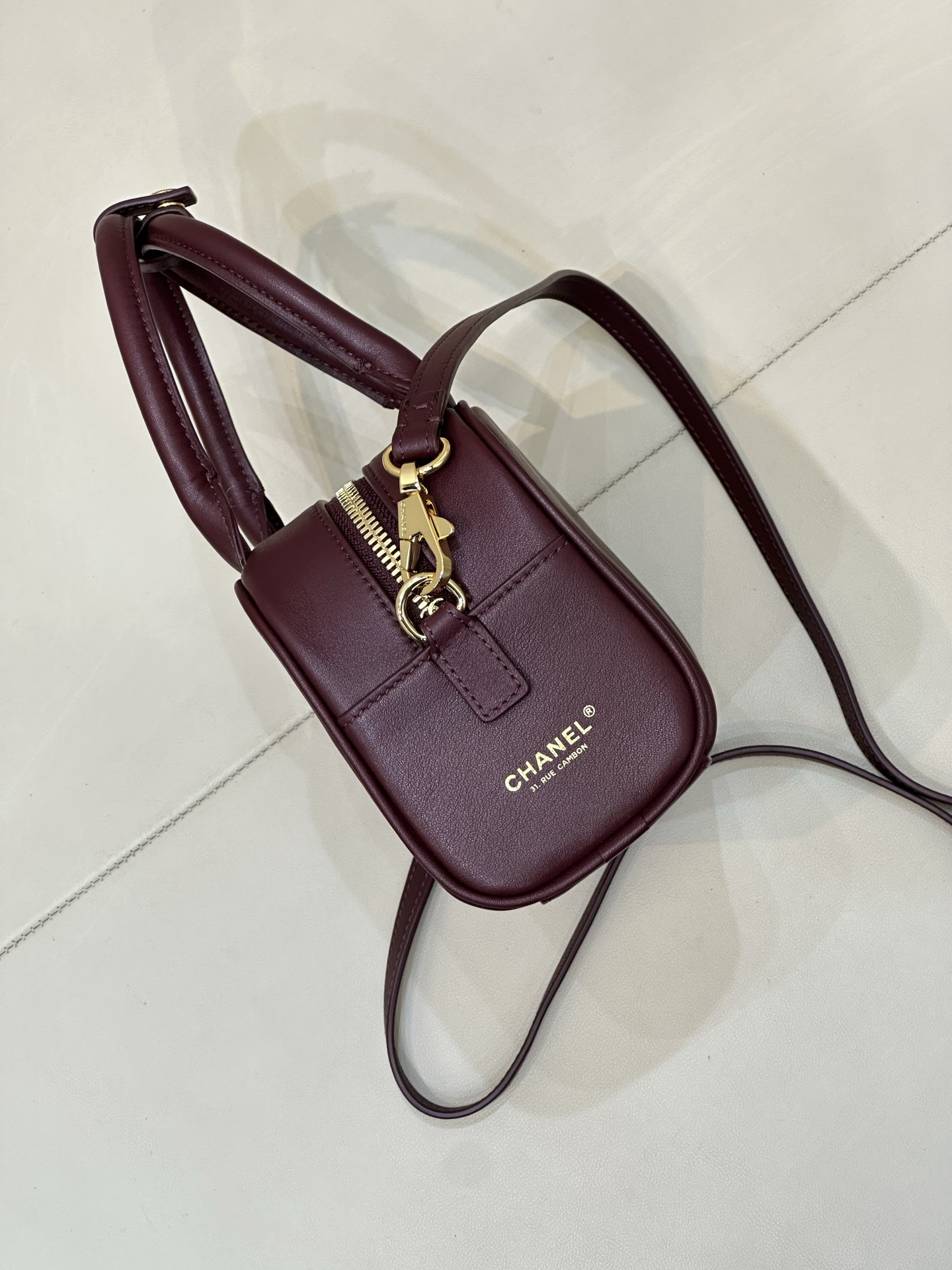 Ch*el bowling clutch with leather strap ap5528 13x21x9cm