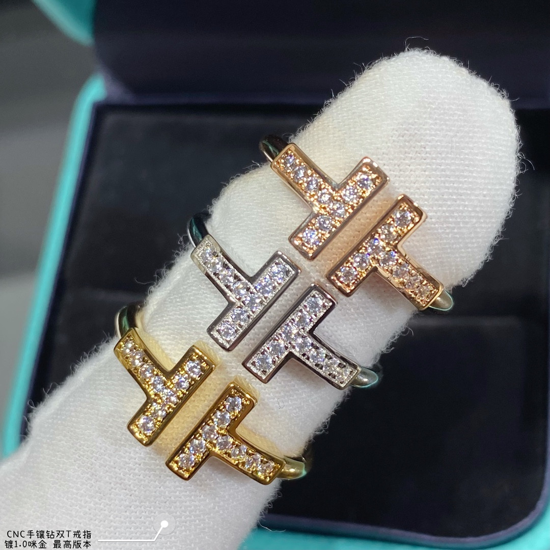 T*f*ny & Co. Double T Diamond-Banded Ring