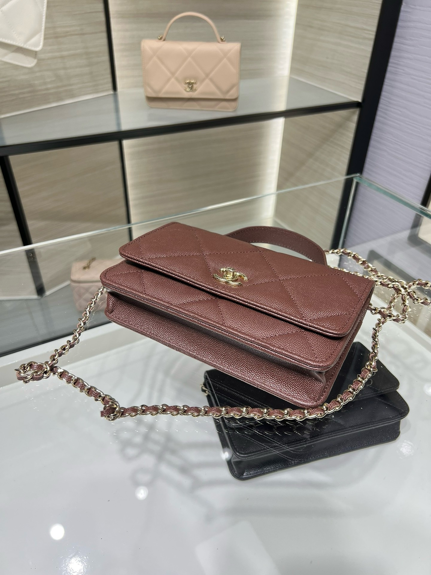 Ch*el flap bag with top handle 19x12x3.5cm