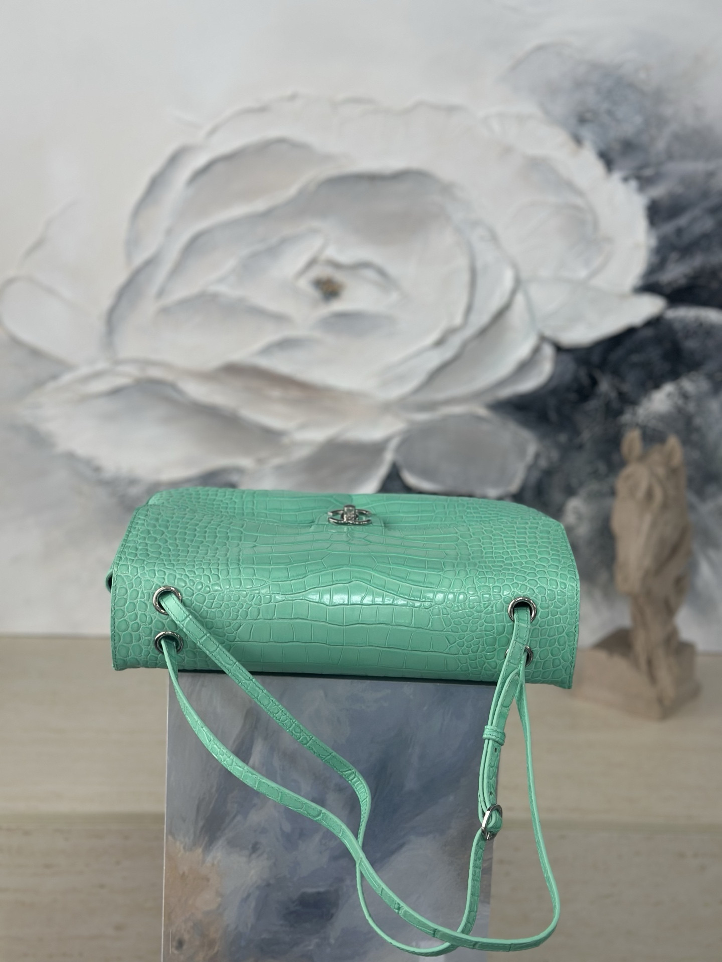 Ch*el maxi flap bag glacier blue silver hardware as6231 19.5x32x10cm