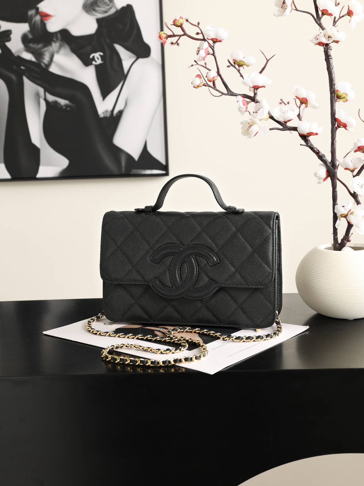 Ch*el flap bag as6554 16x24x5cm