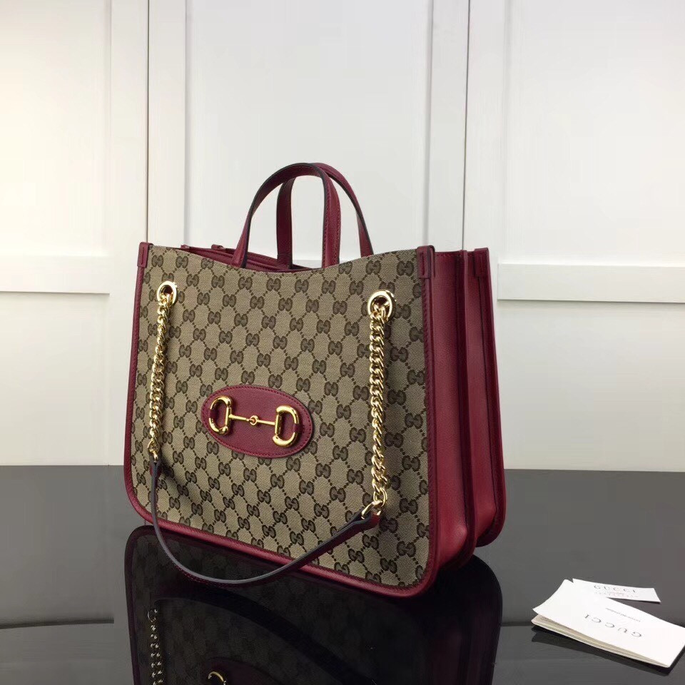 G*u*i GG Unisex G*u*i 1955Horsebit Large Tote Bag-Red 35x27x12cm