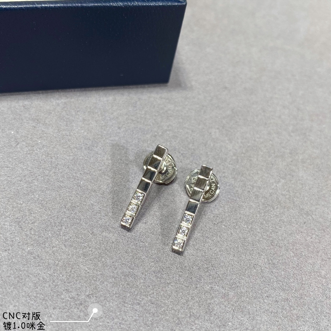 Chopard Long Bar Half Diamond Stud Earrings