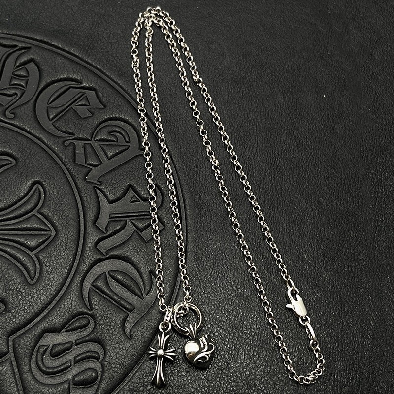 Ch**me He**ts heart and cross double pendant necklace