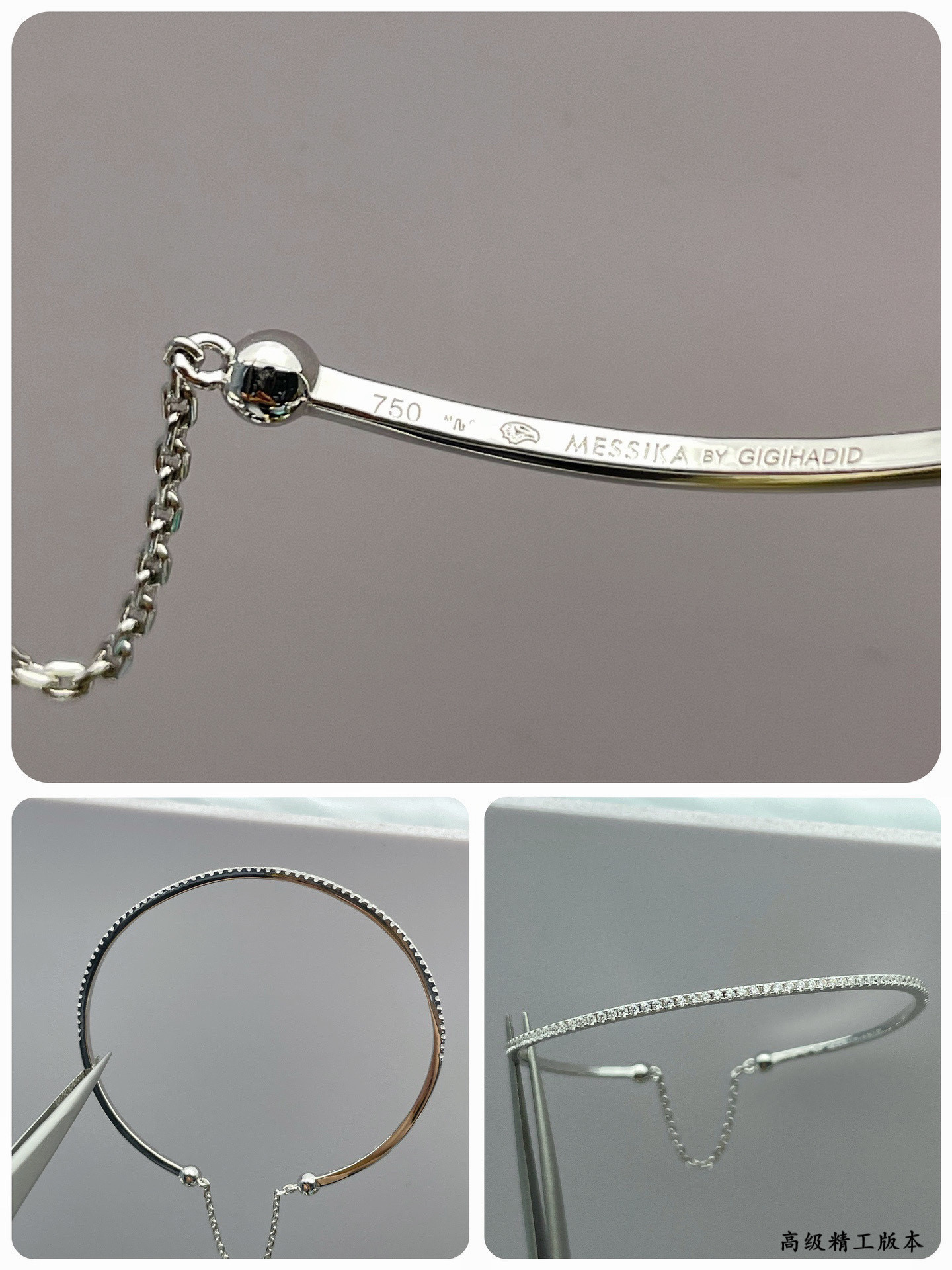 Mes1kaa thin row of di*m*nds bracelet with chain link