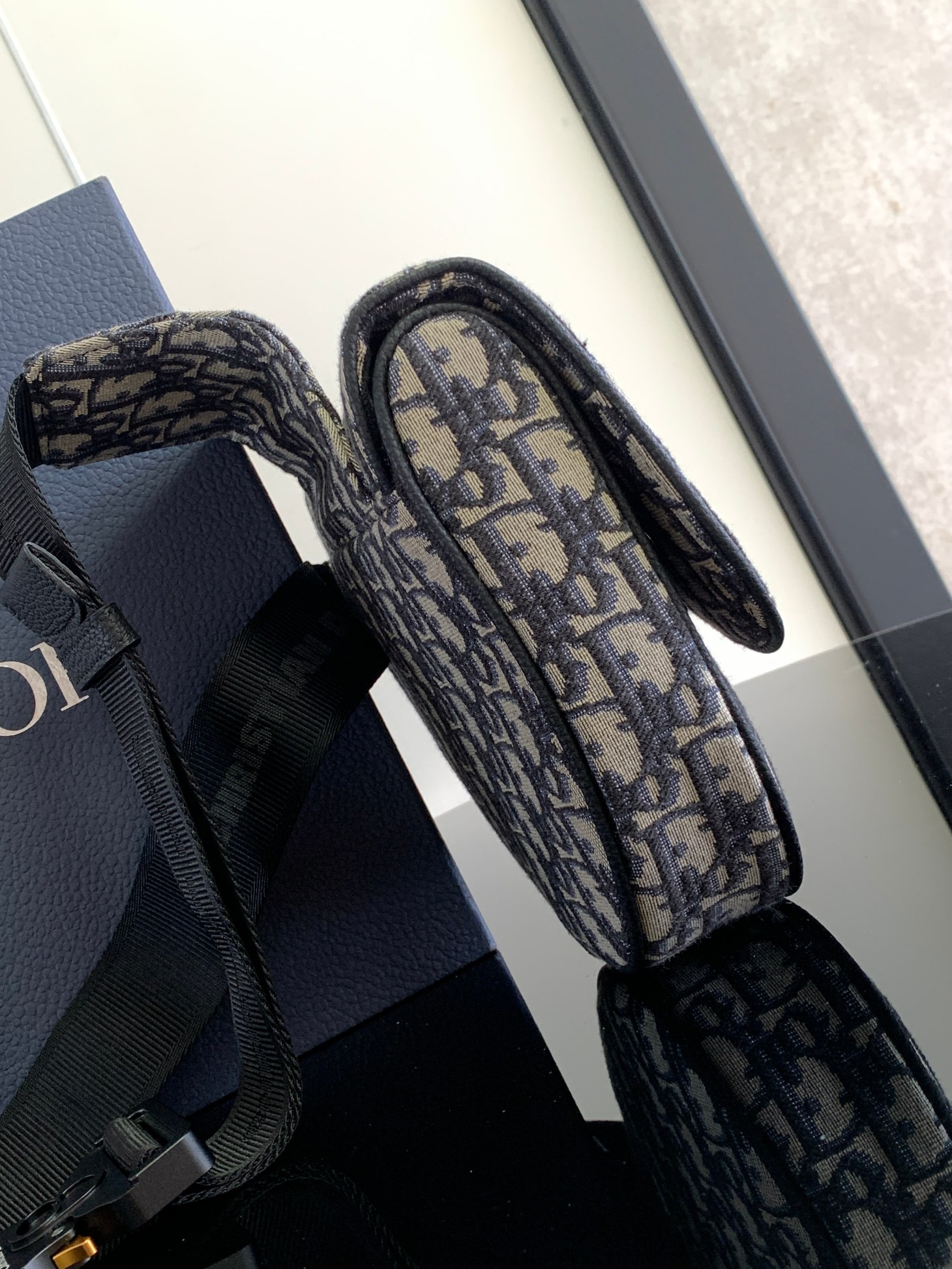 D*0r Saddle Bag Beige and Black D*0r Oblique Jacquard 26 x 19 x 4.5 cm