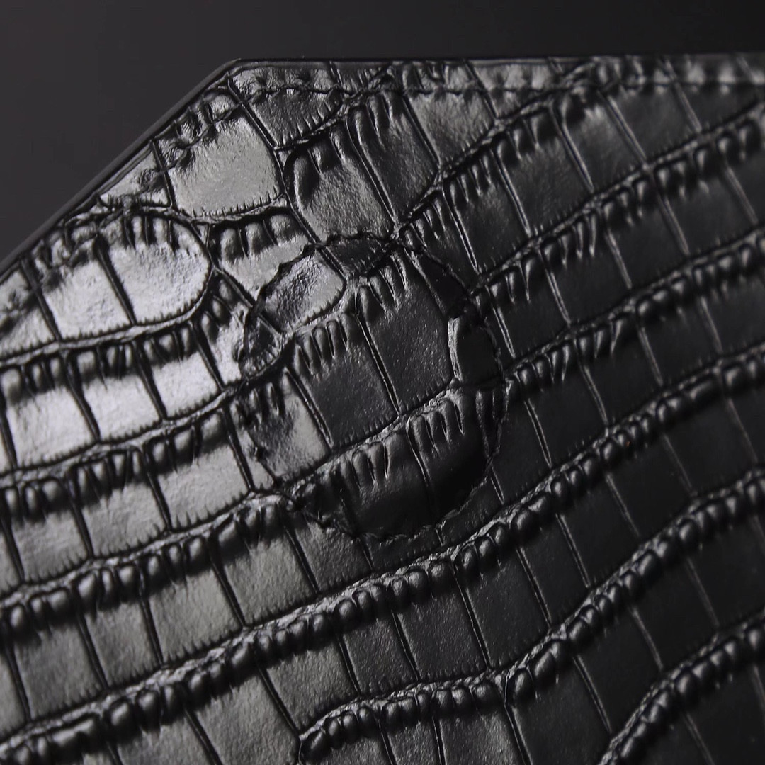 Y*L UPTOWN POUCH IN CROCODILE-EMBOSSED SHINY LEATHER BLACK 10.6 X 6.2 X 0.7 INCHES