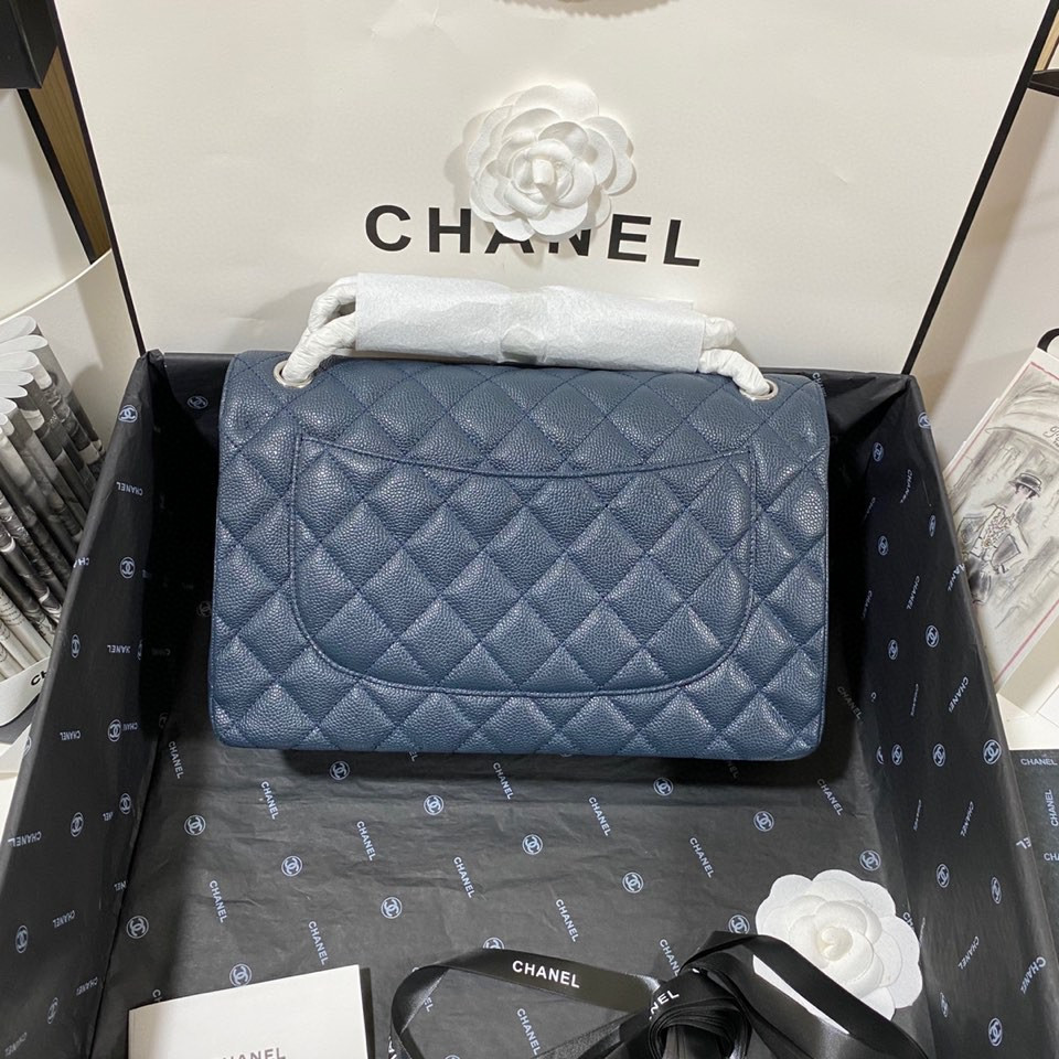 Ch*el Classic Flap Jumbo 30cm CF Blue Silver 7.6 × 11.7 × 3.9 in