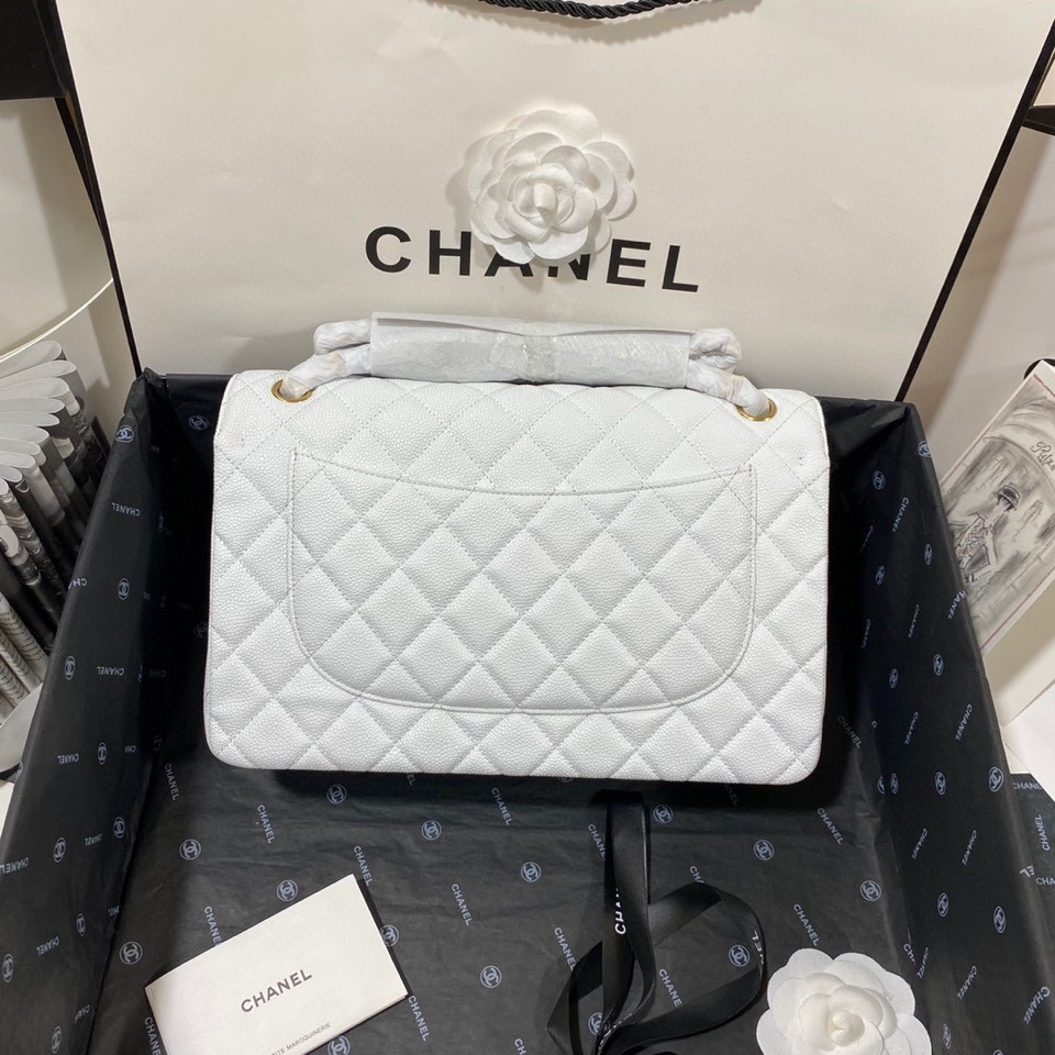 Ch*el Classic Flap Jumbo 30cm CF White Gold 7.6 × 11.7 × 3.9 in