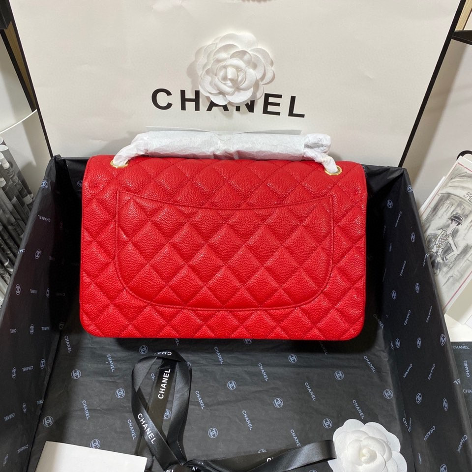 Ch*el Classic Flap Jumbo 30cm CF Red Gold 7.6 × 11.7 × 3.9 in