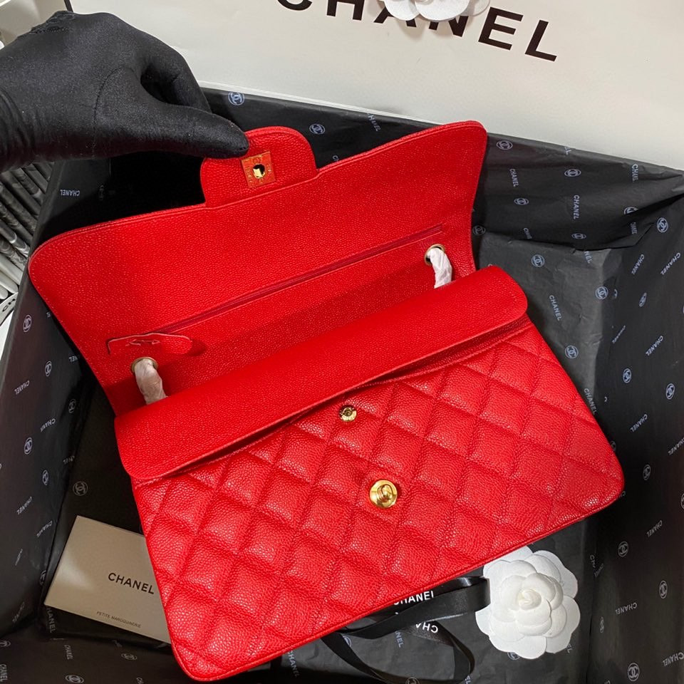 Ch*el Classic Flap Jumbo 30cm CF Red Gold 7.6 × 11.7 × 3.9 in