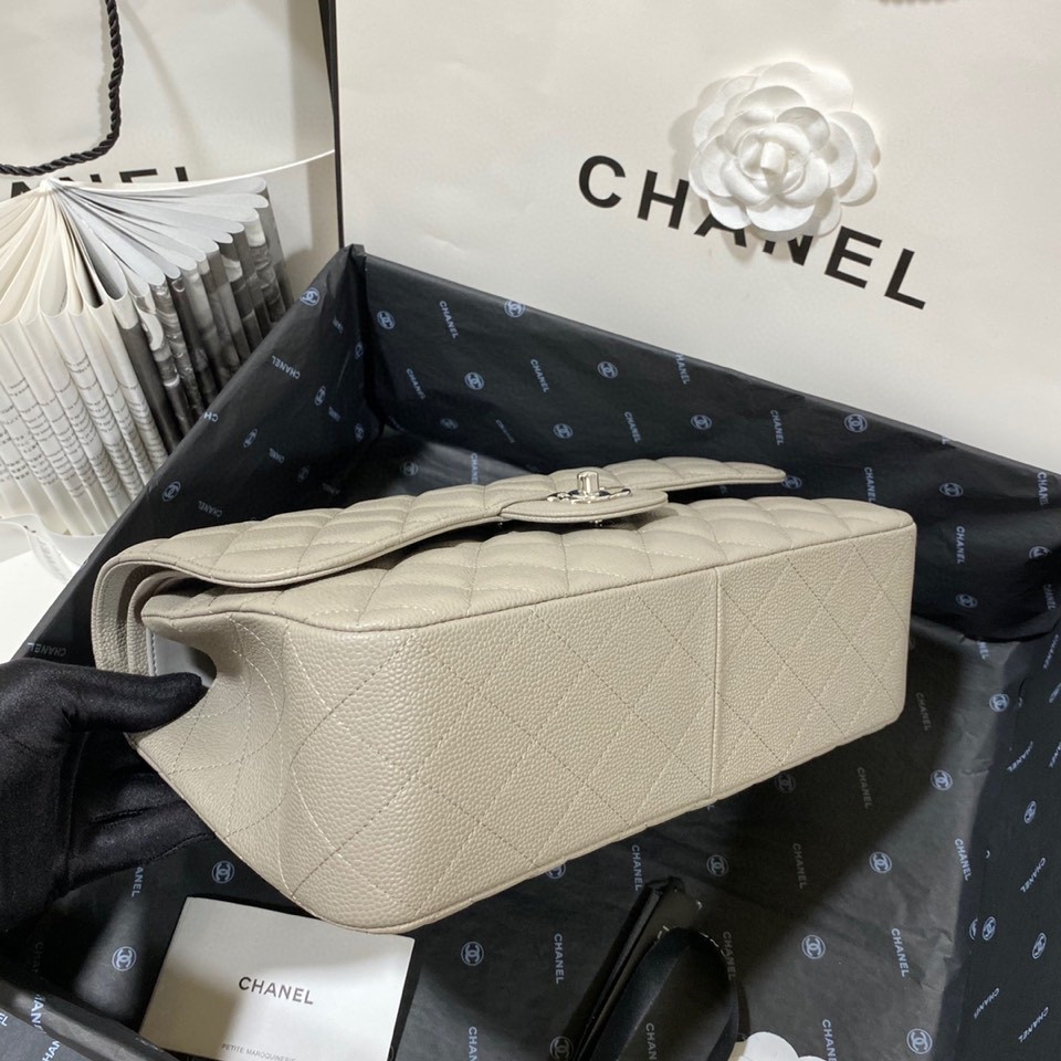 Ch*el Classic Flap Jumbo 30cm CF Grey Silver 7.6 × 11.7 × 3.9 in