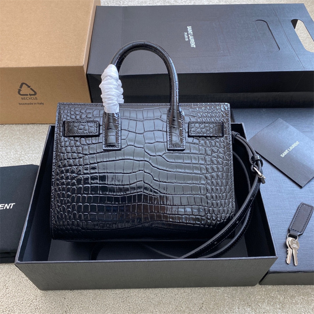 Y*L SAC DE JOUR NANO IN CROCODILE EMBOSSED LEATHER BLACK 8.6 X 6.8 X 3.5 INCHES