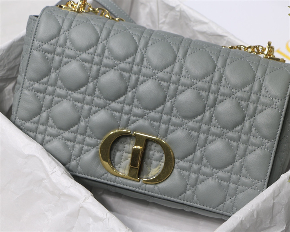 LARGE D*0r CARO BAG Stone Gray S*pple Cannage Calfskin 29 x 18 x 10 cm