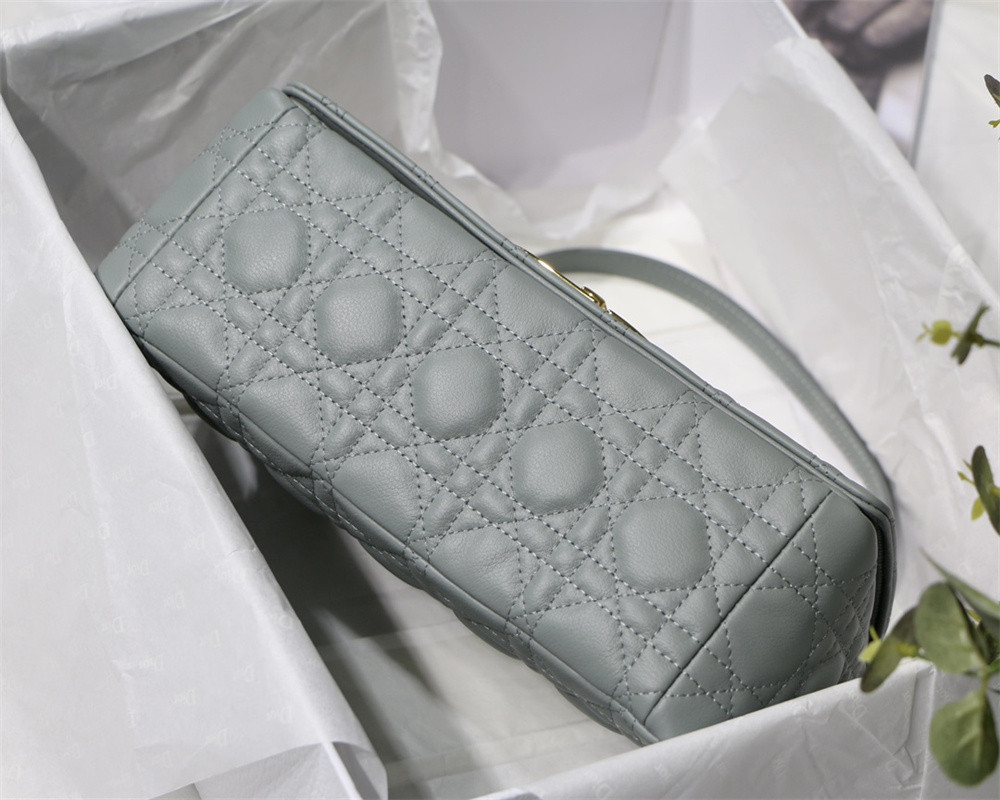 MEDIUM D*0r CARO BAG Ethereal Gray S*pple Cannage Calfskin 25.5 x 15.5 x 8 cm