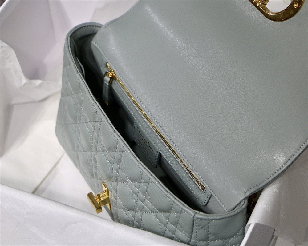 MEDIUM D*0r CARO BAG Ethereal Gray S*pple Cannage Calfskin 25.5 x 15.5 x 8 cm