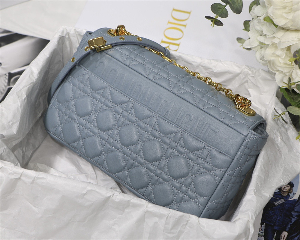 LARGE D*0r CARO BAG Light Blue S*pple Cannage Calfskin 29 x 18 x 10 cm