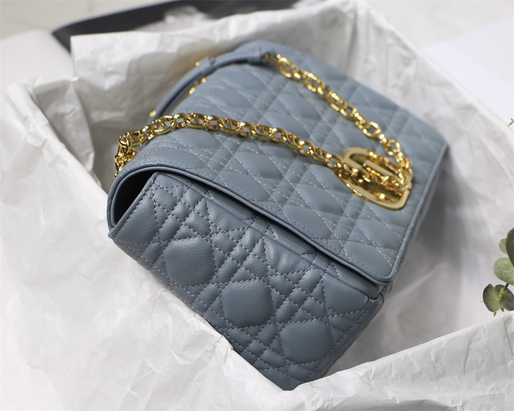 LARGE D*0r CARO BAG Light Blue S*pple Cannage Calfskin 29 x 18 x 10 cm