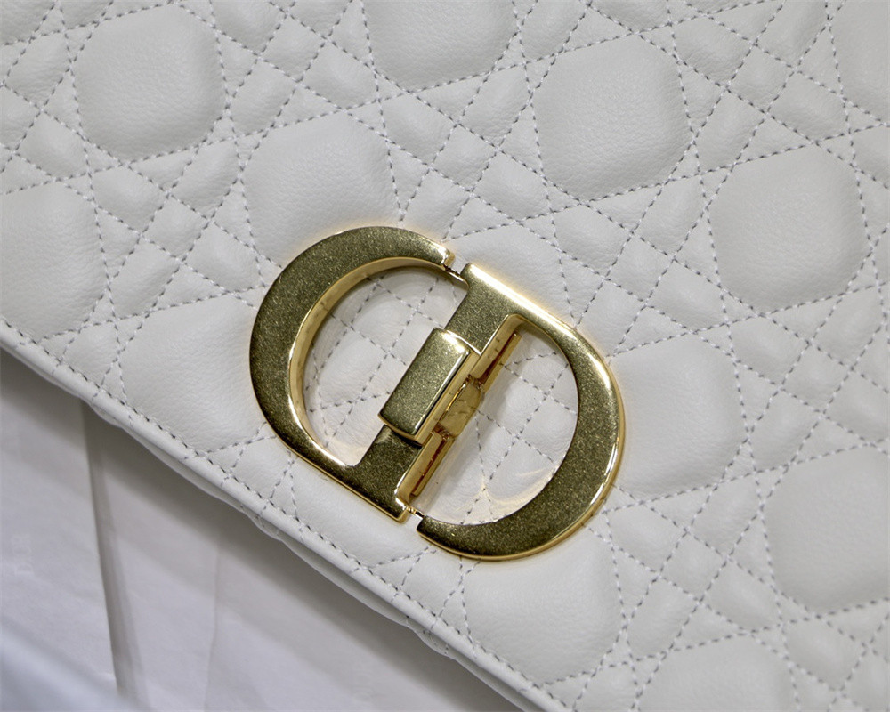 MEDIUM D*0r CARO BAG Ivory S*pple Cannage Calfskin 25.5 x 15.5 x 8 cm