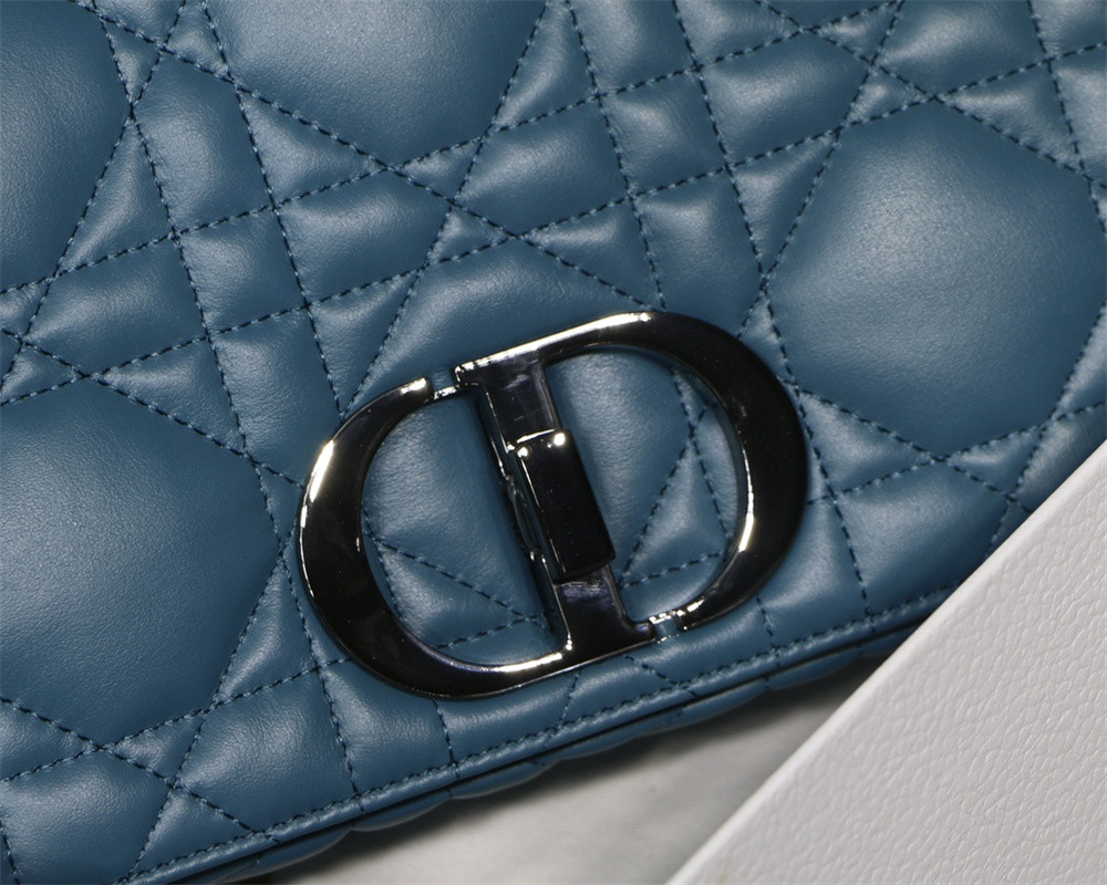 LARGE D*0r CARO BAG Navy S*pple Cannage Calfskin With Silver Hardware 29 x 18 x 10 cm
