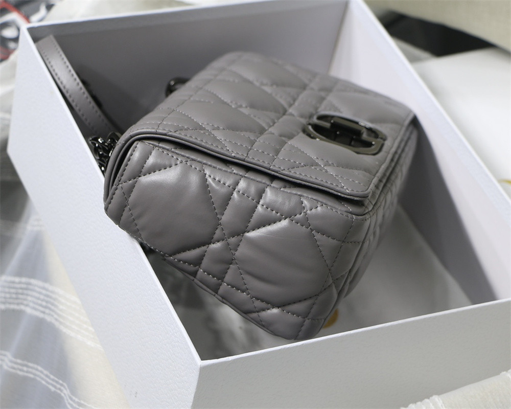 MEDIUM D*0r CARO BAG Grey S*pple Cannage Calfskin With Silver Hardware 25.5 x 15.5 x 8 cm