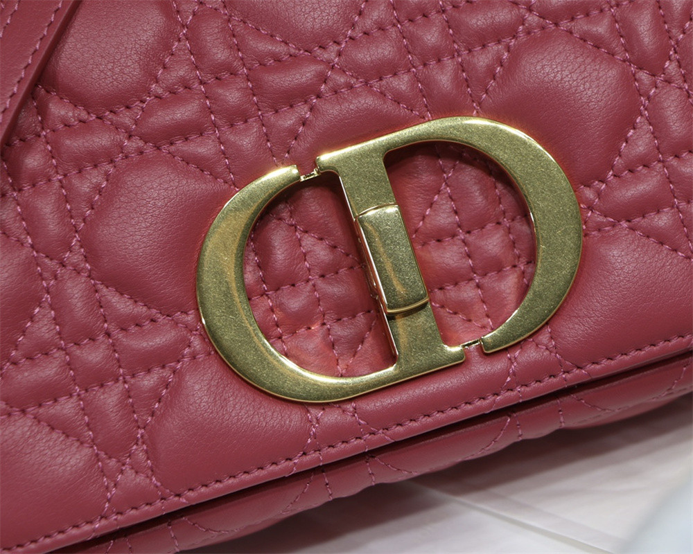SMALL D*0r CARO BAG Light red S*pple Cannage Calfskin 20 x 12 x 7 cm