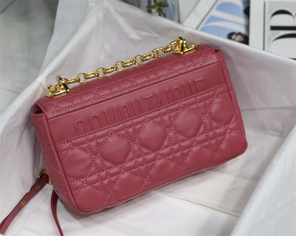 SMALL D*0r CARO BAG Light red S*pple Cannage Calfskin 20 x 12 x 7 cm