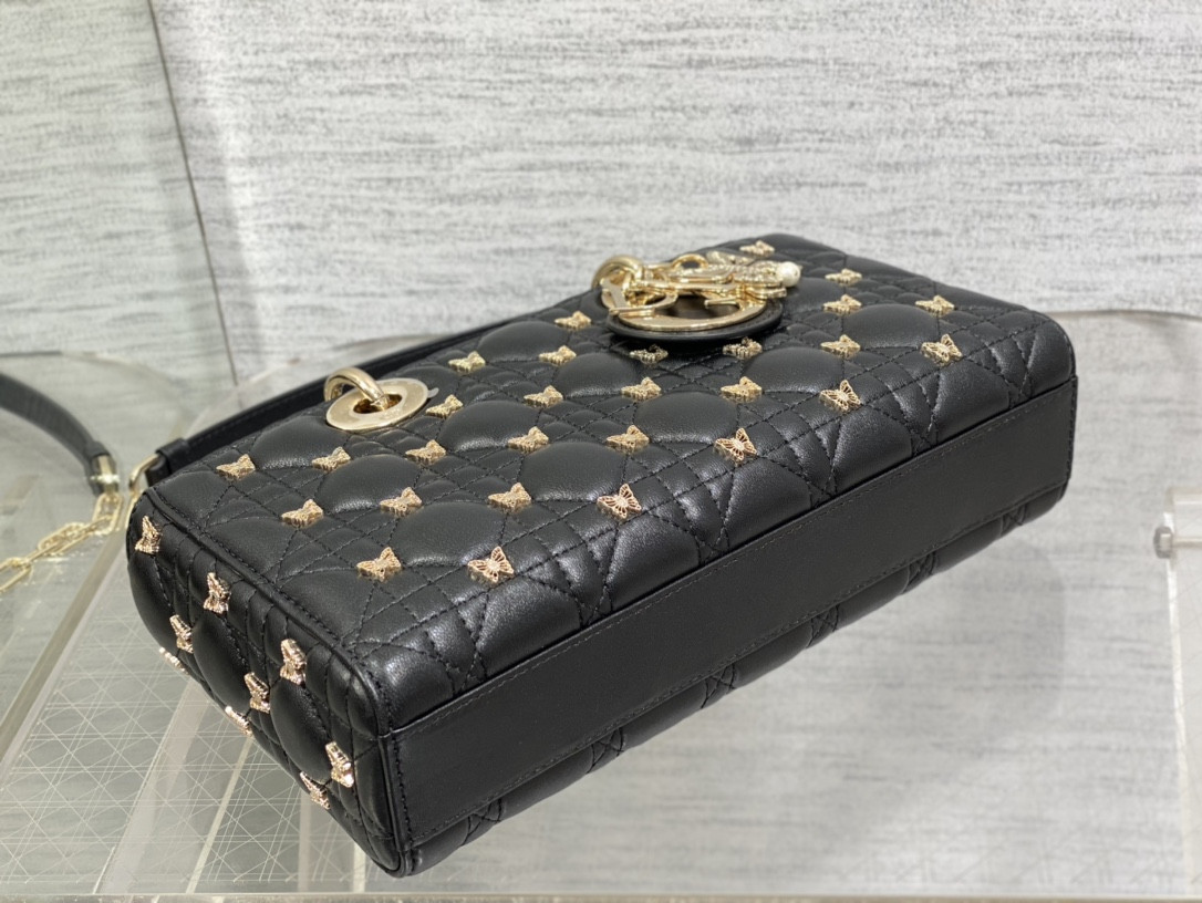 D*0r MEDIUM LADY D-JOY BAG Black with Butterfly Studs