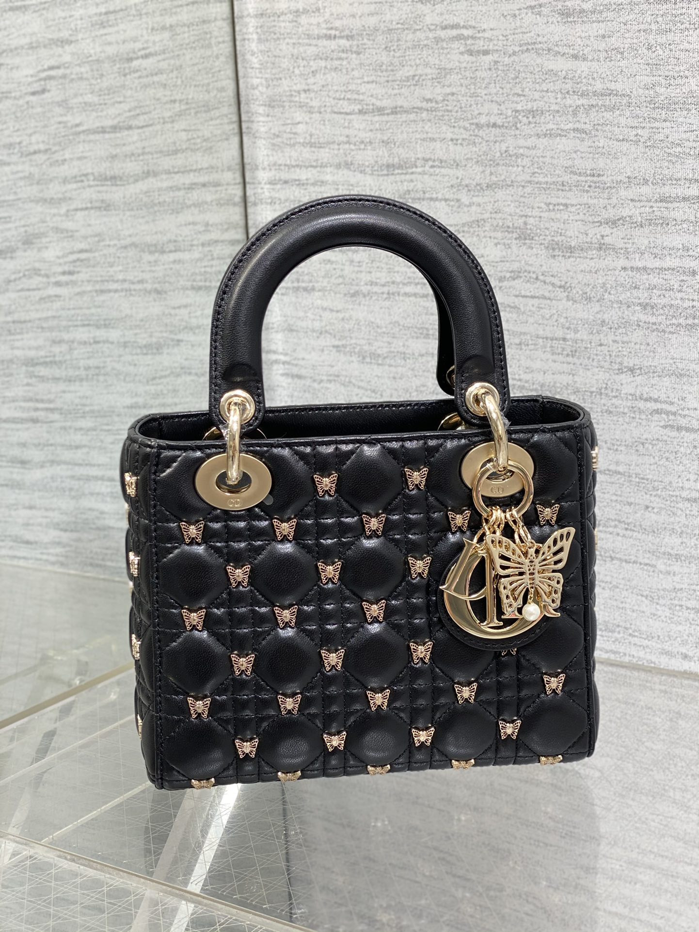 SMALL LADY D*0r Black with Butterfly Studs
