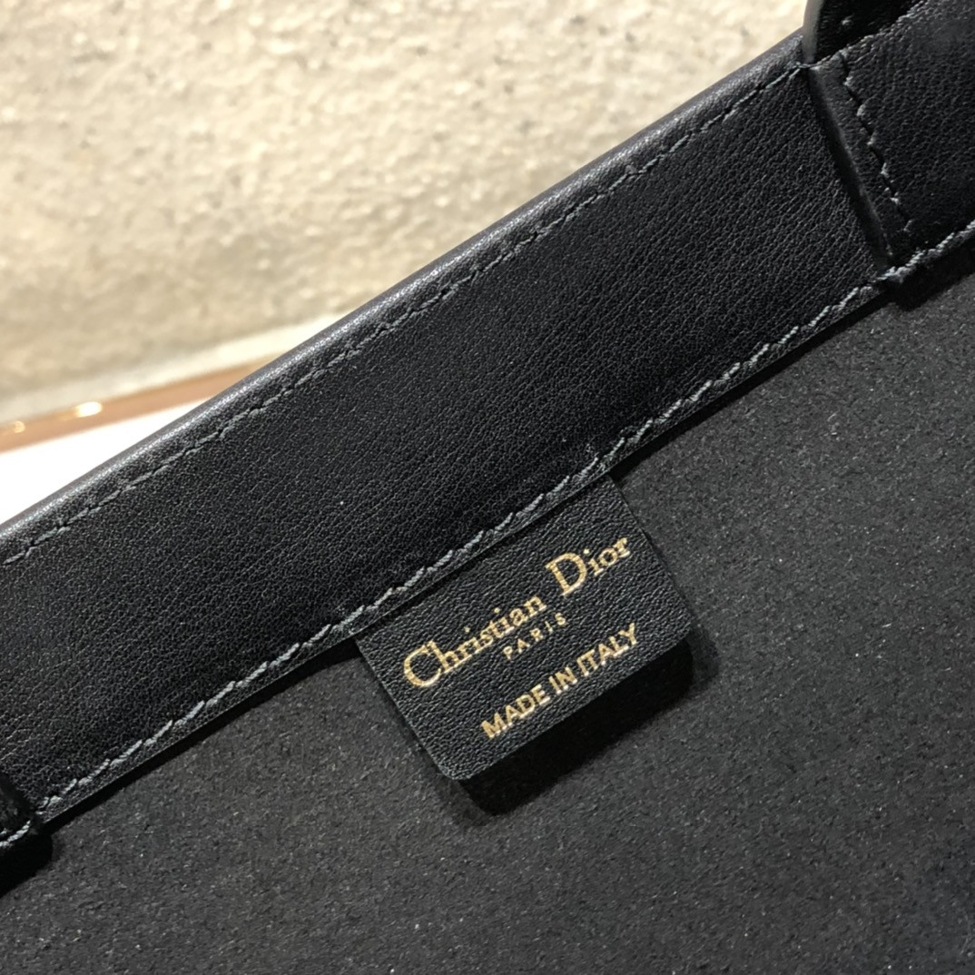 Calfskin Embossed Medium D*0r Book Tote Black 14 x 11 x 6.5 inches