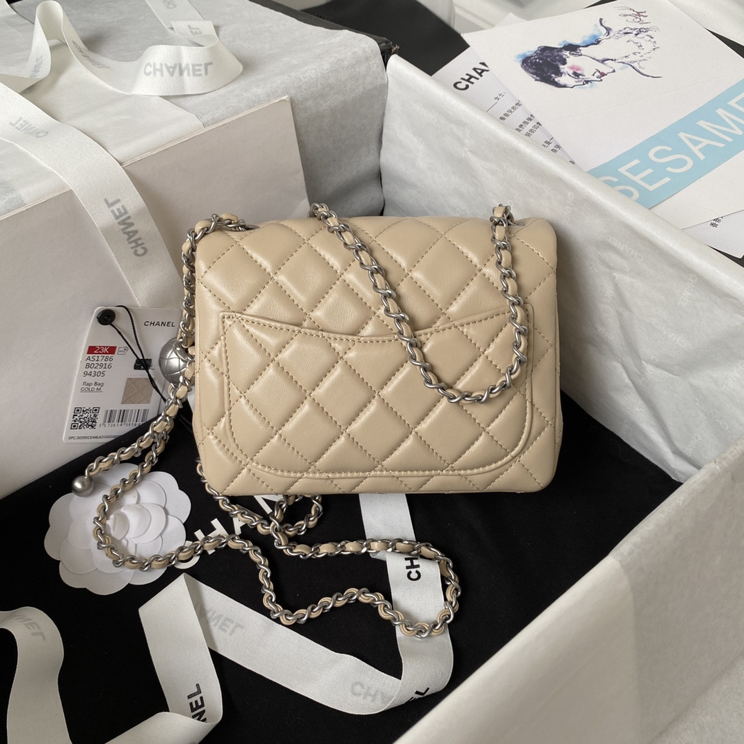 Ch*el MINI FLAP BAG SHINY CALFSKIN & SILVER-Tone METAL COFFEE 5.3 × 6.6 × 3.1 in