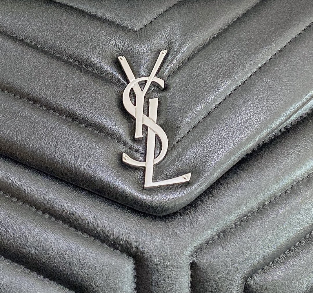 Y*L LOULOU SMALL IN QUILTED LEATHER BLACK SILVER 9 X 6.1 X 3.3 INCHES