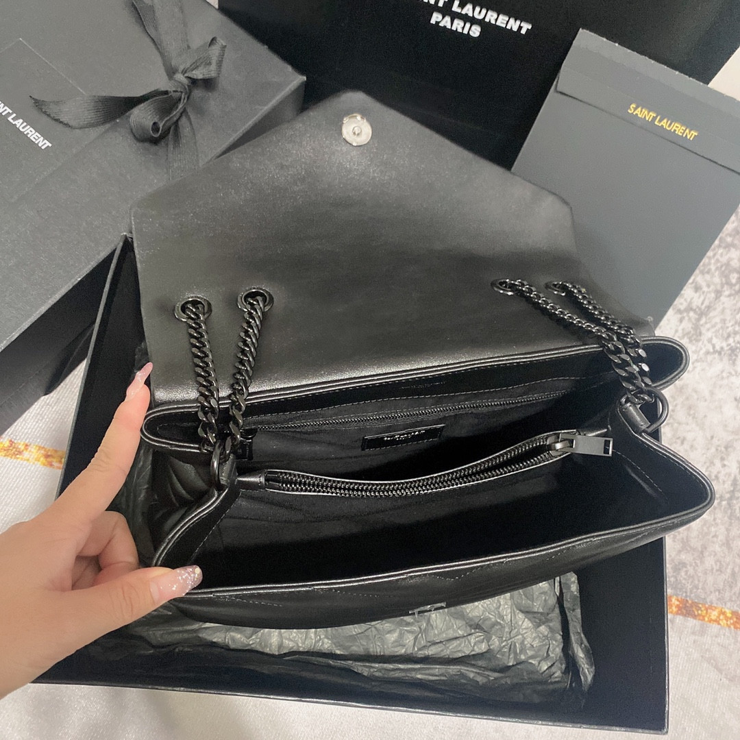 Y*L LOULOU MEDIUM IN QUILTED LEATHER ALL BLACK 12.5 X 8.6 X 3.5 INCHES