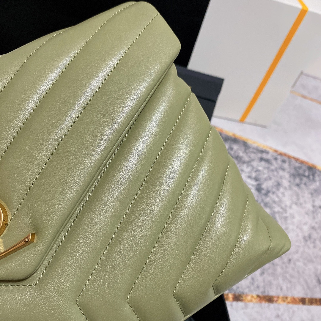 Y*L LOULOU MEDIUM IN QUILTED LEATHER GREEN 12.5 X 8.6 X 3.5 INCHES