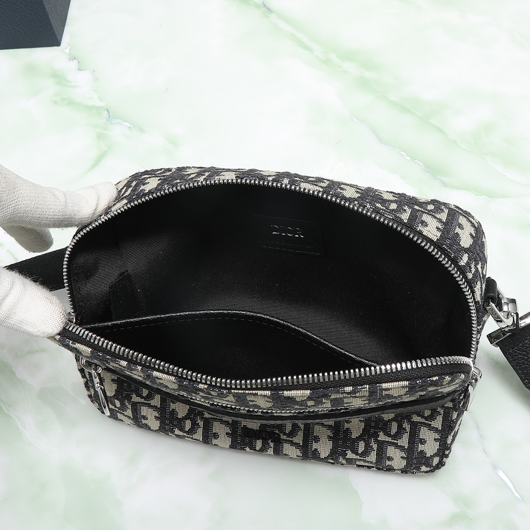 D*0r Safari Bag with Strap Beige and Black D*0r Oblique Jacquard 8.5 x 6 x 2.5 inches