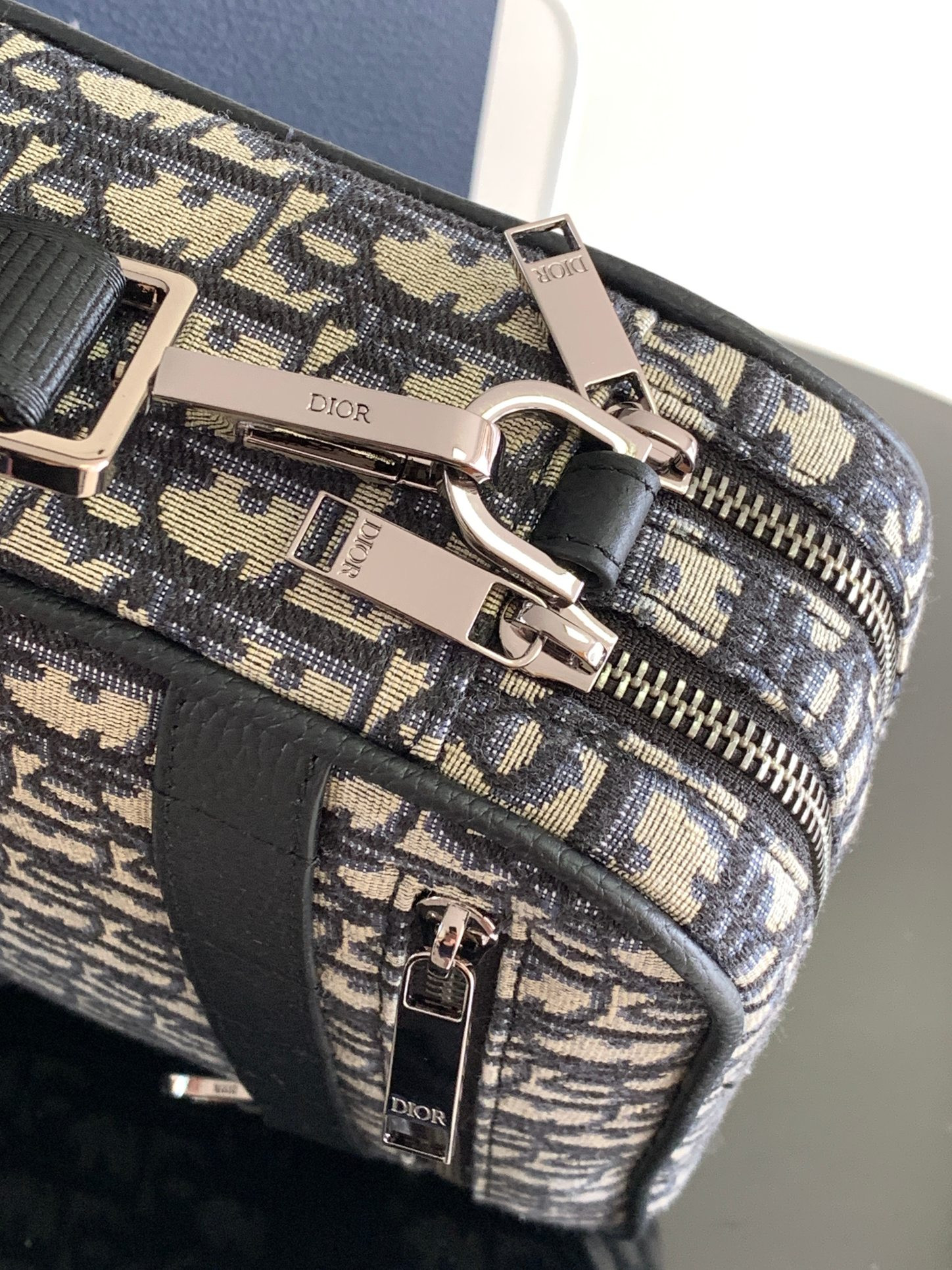 D*0r Maxi Safari Bag with Strap Beige and Black D*0r Oblique Jacquard
