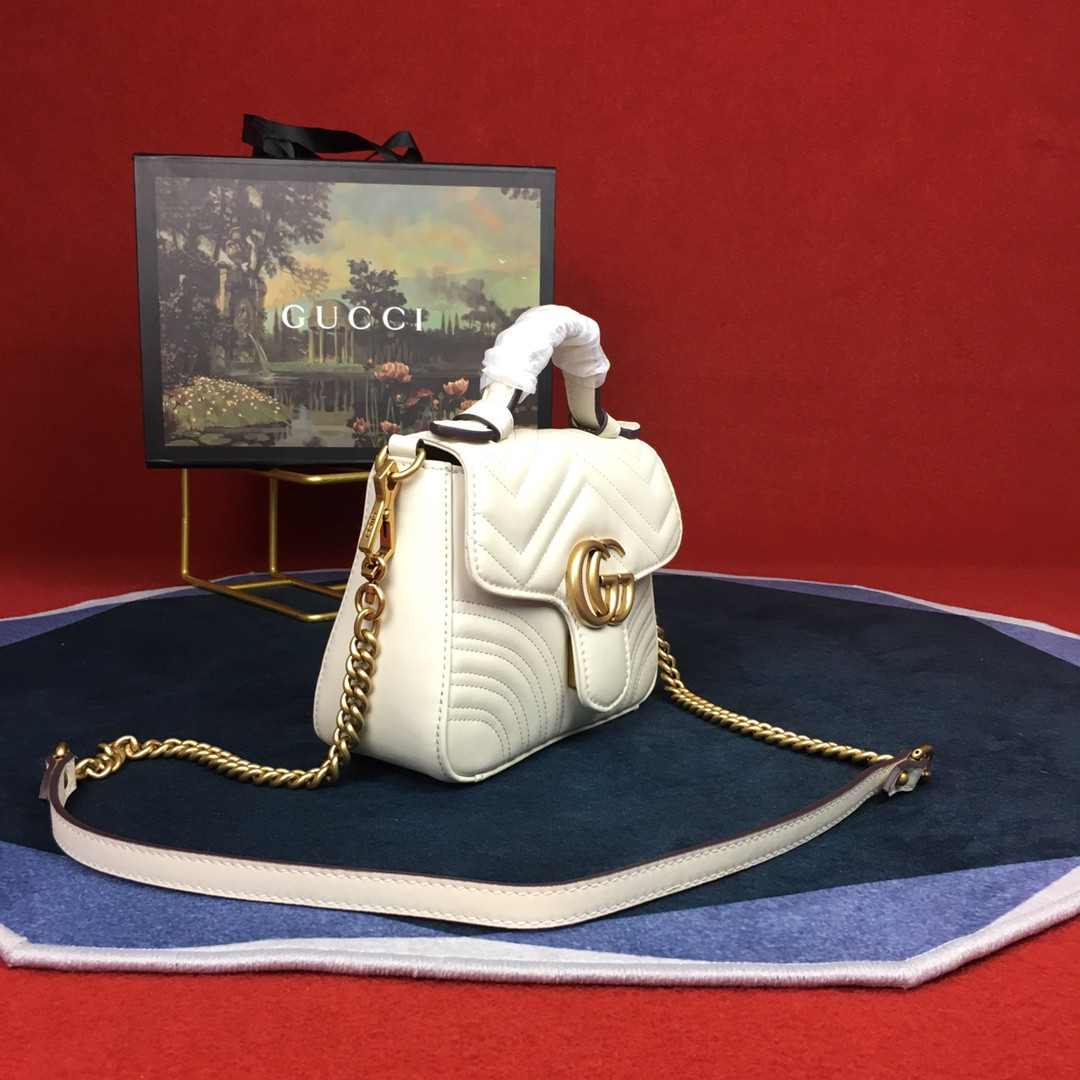 G*u*i GG MARMONT MATELASSÉ MINI BAG WHITE 8.5"W x 5"H x 2.5"D